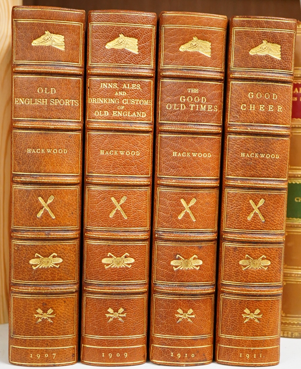 Hackwood, Frederick W. - Inns, Ales, and Drinking Customs of Old England. coloured frontis. and numerous other plates; (Same Author) Old English Sports. 6 coloured and 32 other plates; (same author) Good Cheer: the roman